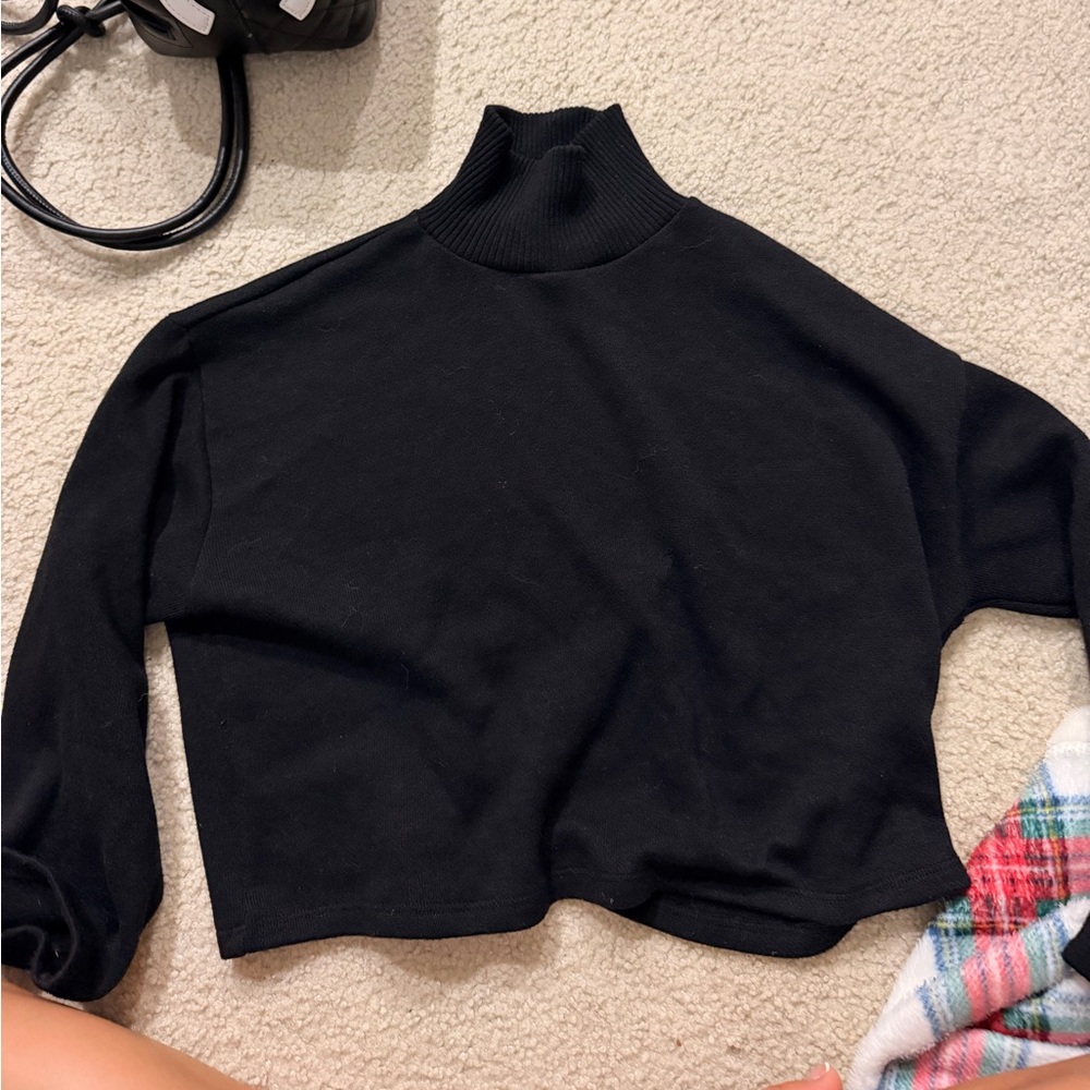 Black Cropped Turtleneck Sweater